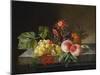 Peaches, Grapes, a Pineapple, Redcurrants and a Passion Flower in a Vase on a Ledge-Anna Plenge-Mounted Giclee Print