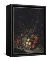 Peaches, Grapes, Pomegranates, Melons, a Corncob, Apricots, Plums, Pears, Acorns, 1718-Rachel Ruysch-Framed Stretched Canvas