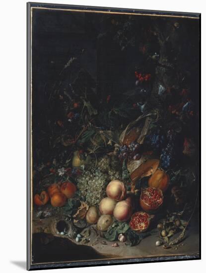 Peaches, Grapes, Pomegranates, Melons, a Corncob, Apricots, Plums, Pears, Acorns, 1718-Rachel Ruysch-Mounted Giclee Print