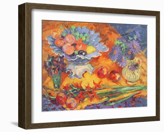 Peaches in a Blue Dish-Elizabeth Jane Lloyd-Framed Giclee Print