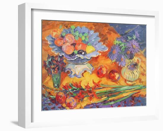 Peaches in a Blue Dish-Elizabeth Jane Lloyd-Framed Giclee Print