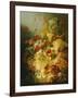 Peaches, Melons and Grapes with Sweet Peas and Poppies on a Stone Ledge-Jan Waarden-Framed Giclee Print