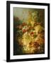 Peaches, Melons and Grapes with Sweet Peas and Poppies on a Stone Ledge-Jan Waarden-Framed Giclee Print