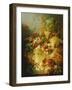 Peaches, Melons and Grapes with Sweet Peas and Poppies on a Stone Ledge-Jan Waarden-Framed Giclee Print