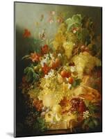 Peaches, Melons and Grapes with Sweet Peas and Poppies on a Stone Ledge-Jan Waarden-Mounted Giclee Print