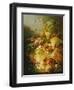 Peaches, Melons and Grapes with Sweet Peas and Poppies on a Stone Ledge-Jan Waarden-Framed Giclee Print