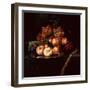 Peaches on a Pewter Plate with Grapes and a Fig on a Draped Ledge-Ernst Stuven-Framed Giclee Print