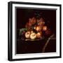 Peaches on a Pewter Plate with Grapes and a Fig on a Draped Ledge-Ernst Stuven-Framed Giclee Print