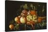 Peaches, Oranges, Grapes and Langoustines on a Pewter Plate and a Conical Roemer on a Box on a…-Cornelis De Heem-Stretched Canvas