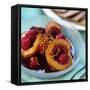 Peaches with Raspberries in Red Wine and Cinnamon Sauce-Frank Wieder-Framed Stretched Canvas