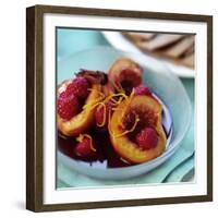 Peaches with Raspberries in Red Wine and Cinnamon Sauce-Frank Wieder-Framed Photographic Print