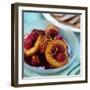 Peaches with Raspberries in Red Wine and Cinnamon Sauce-Frank Wieder-Framed Photographic Print