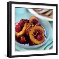 Peaches with Raspberries in Red Wine and Cinnamon Sauce-Frank Wieder-Framed Photographic Print