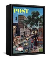 "Peachtree Street," Saturday Evening Post Cover, June 25, 1960-John Falter-Framed Stretched Canvas