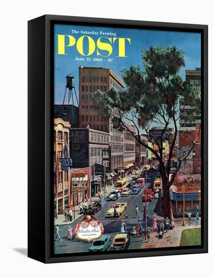 "Peachtree Street," Saturday Evening Post Cover, June 25, 1960-John Falter-Framed Stretched Canvas