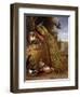 Peacock and a Peahen on a Plinth, with Ducks and Other Birds in a Park-Melchior de Hondecoeter-Framed Giclee Print