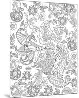 Peacock And Flowers Coloring Art-null-Mounted Coloring Poster