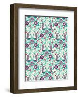 Peacock and Petals-null-Framed Giclee Print