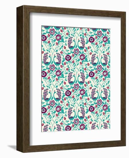 Peacock and Petals-null-Framed Giclee Print