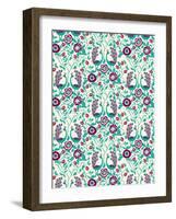 Peacock and Petals-null-Framed Giclee Print