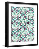 Peacock and Petals-null-Framed Giclee Print