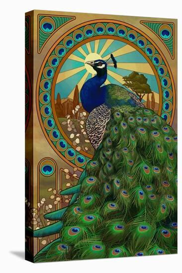 Peacock - Art Nouveau-Lantern Press-Stretched Canvas