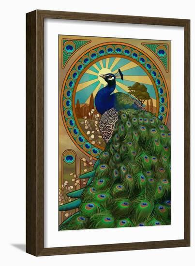 Peacock - Art Nouveau-Lantern Press-Framed Art Print