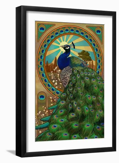 Peacock - Art Nouveau-Lantern Press-Framed Art Print