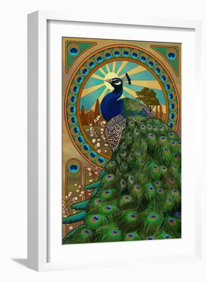 Peacock - Art Nouveau-Lantern Press-Framed Art Print