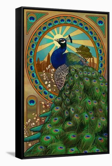 Peacock - Art Nouveau-Lantern Press-Framed Stretched Canvas