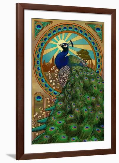 Peacock - Art Nouveau-Lantern Press-Framed Art Print