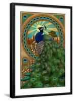 Peacock - Art Nouveau-Lantern Press-Framed Art Print