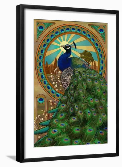 Peacock - Art Nouveau-Lantern Press-Framed Art Print