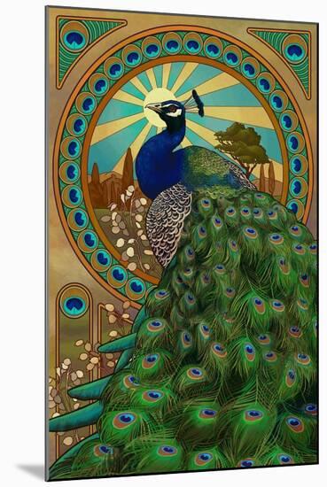 Peacock - Art Nouveau-Lantern Press-Mounted Art Print