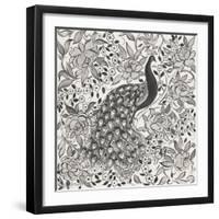 Peacock Garden III BW-Miranda Thomas-Framed Art Print