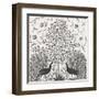 Peacock Garden VIII BW-Miranda Thomas-Framed Art Print