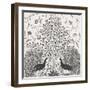 Peacock Garden VIII BW-Miranda Thomas-Framed Art Print