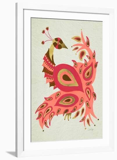 Peacock in Gold and Pink-Cat Coquillette-Framed Art Print