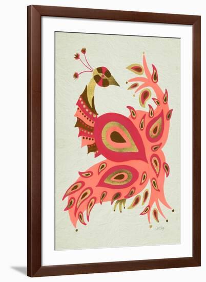 Peacock in Gold and Pink-Cat Coquillette-Framed Art Print