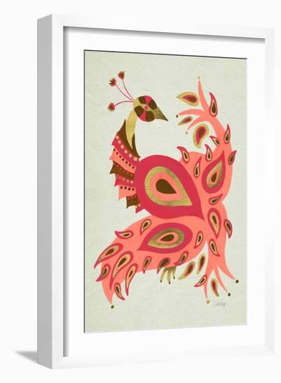 Peacock in Gold and Pink-Cat Coquillette-Framed Art Print