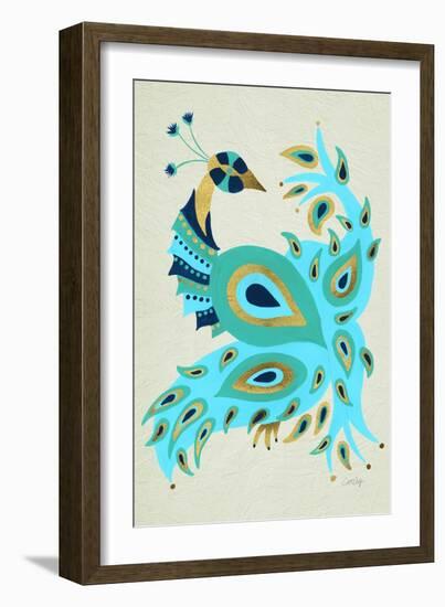 Peacock in Gold and Turquoise-Cat Coquillette-Framed Art Print