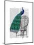 Peacock on Chair-Fab Funky-Mounted Art Print
