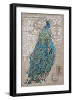 Peacock on Linen 1-Chad Barrett-Framed Art Print