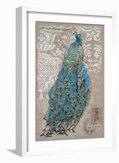 Peacock on Linen 1-Chad Barrett-Framed Art Print