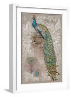 Peacock on Linen 2-Chad Barrett-Framed Art Print