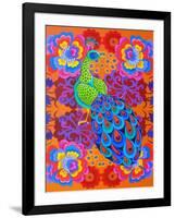 Peacock with Flowers, 2015-Jane Tattersfield-Framed Giclee Print