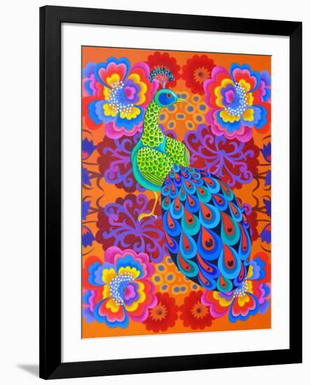 Peacock with Flowers, 2015-Jane Tattersfield-Framed Giclee Print