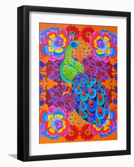 Peacock with Flowers, 2015-Jane Tattersfield-Framed Giclee Print