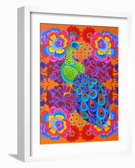 Peacock with Flowers, 2015-Jane Tattersfield-Framed Giclee Print