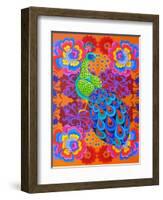 Peacock with Flowers, 2015-Jane Tattersfield-Framed Premium Giclee Print